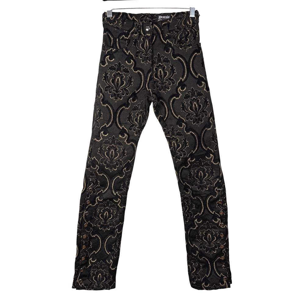 Dracula Clothing Women's‎ Black Gold Jacquard Boots Button Detail Pants Size 24